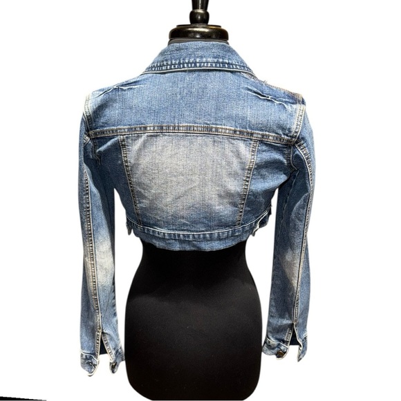 Younique Cropped Y2K Stretch Denim Jean Jacket Size Small Festival Layering - Picture 2 of 8